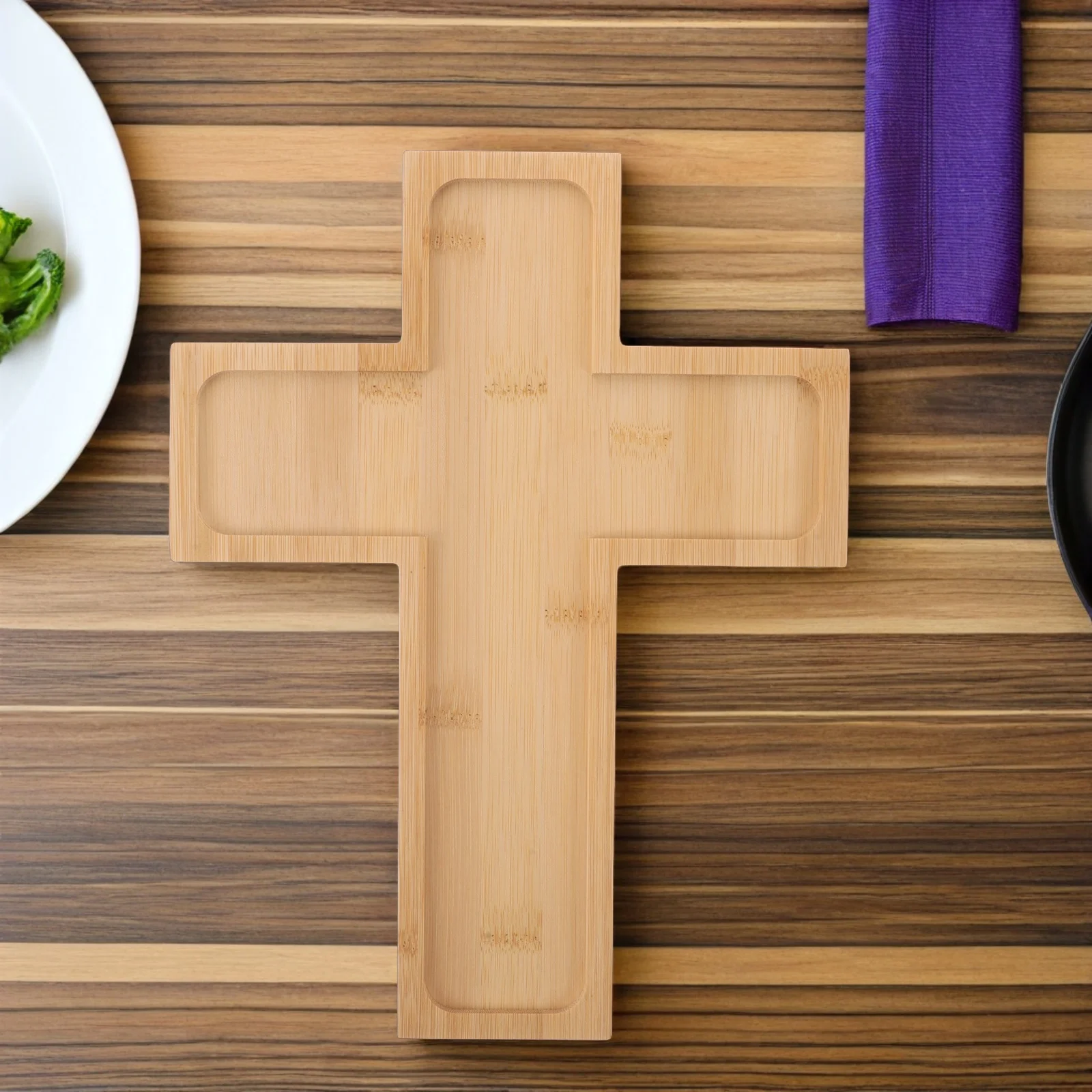 

Christmas Wooden Platter Charcuterie Board Food Tray Fruit Bowl Centerpiece Decorative Cross Shaped Serving Light Brown