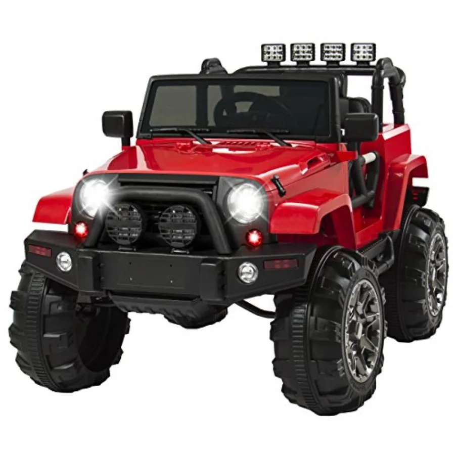 

Red 12V Electric Ride On Car with Parent Remote Control Spring Suspension 3.7 MPH Max Speed 65 lb Weight Capacity Seat Harness