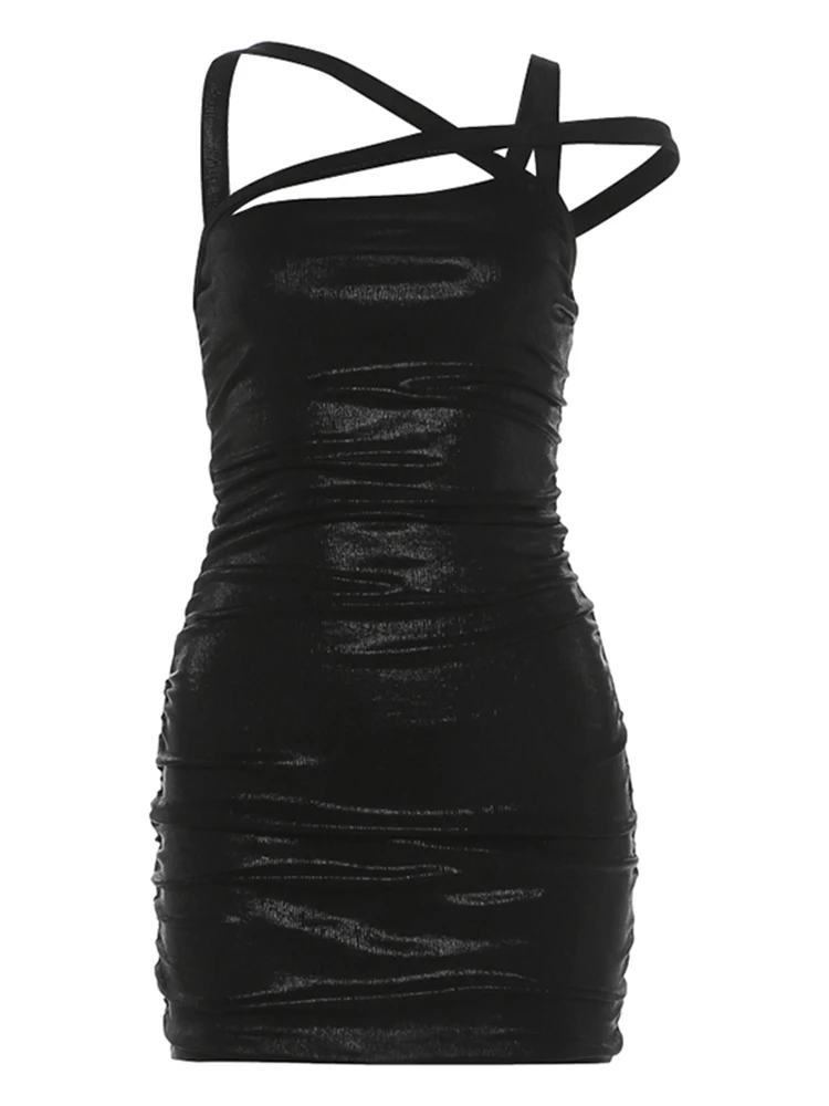 weird Puss Sexy Hollow Kleid Damenmode Kreuz-Schulterkragen Patchwork Rückenfrei Gerafftes Herbst-Trend-Party-Club-Pfirsich-Hüft-Bodycon – Detail 2