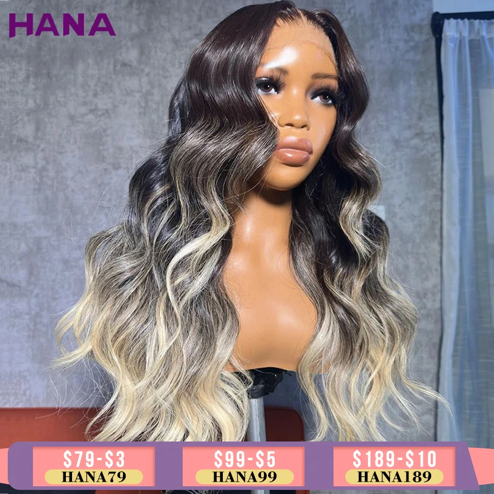 

13x6 Lace Frontal Wig Pre-Plucked Remy 5x5 Lace Closure Wig Black With Honey Blonde Highlight Colored Human Hair Wigs For Women