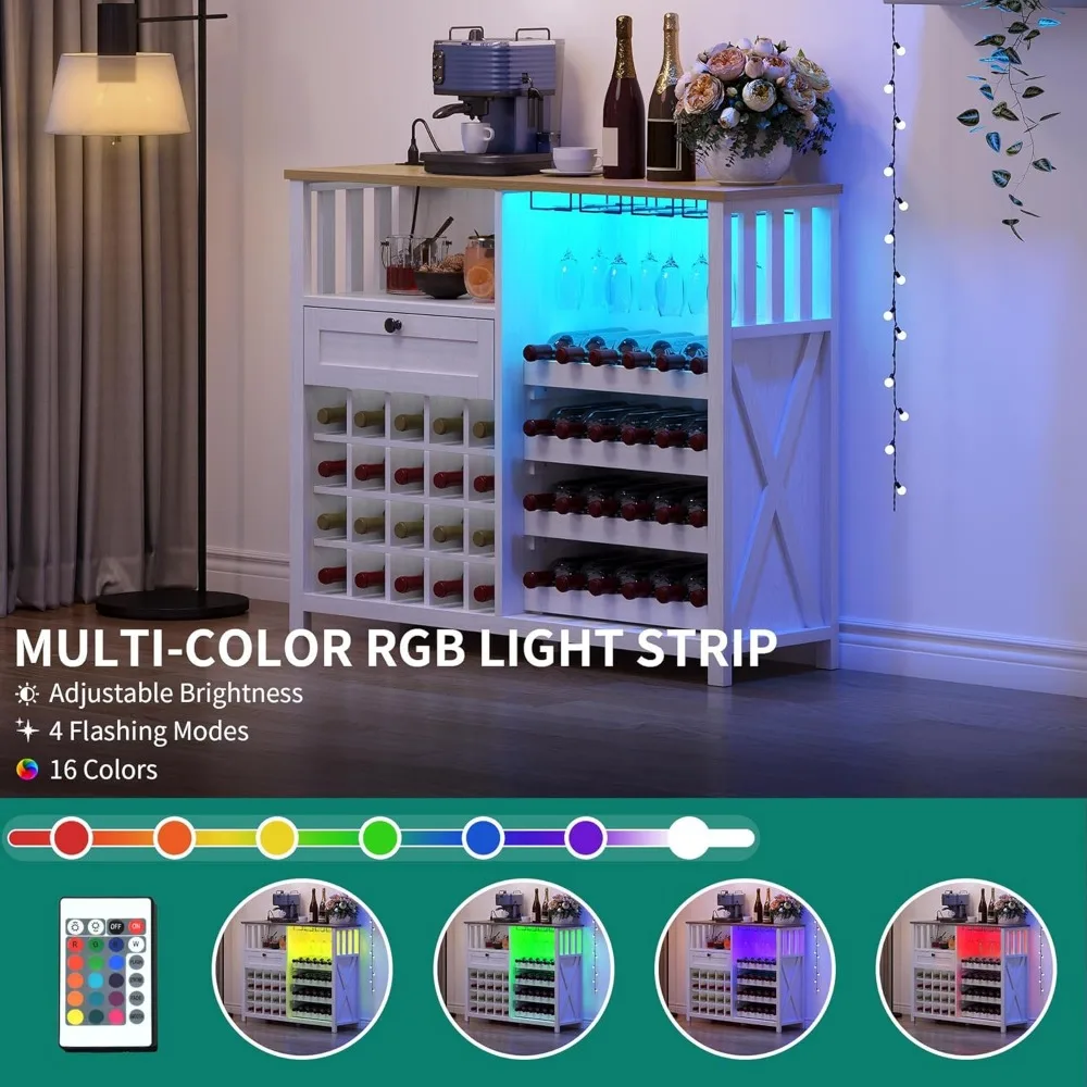 전원 콘센트가 있는 LED 와인 바 캐비닛, 수납 선반이 있는 커피 스테이션, 다이닝룸용 독립형 주방 뷔페