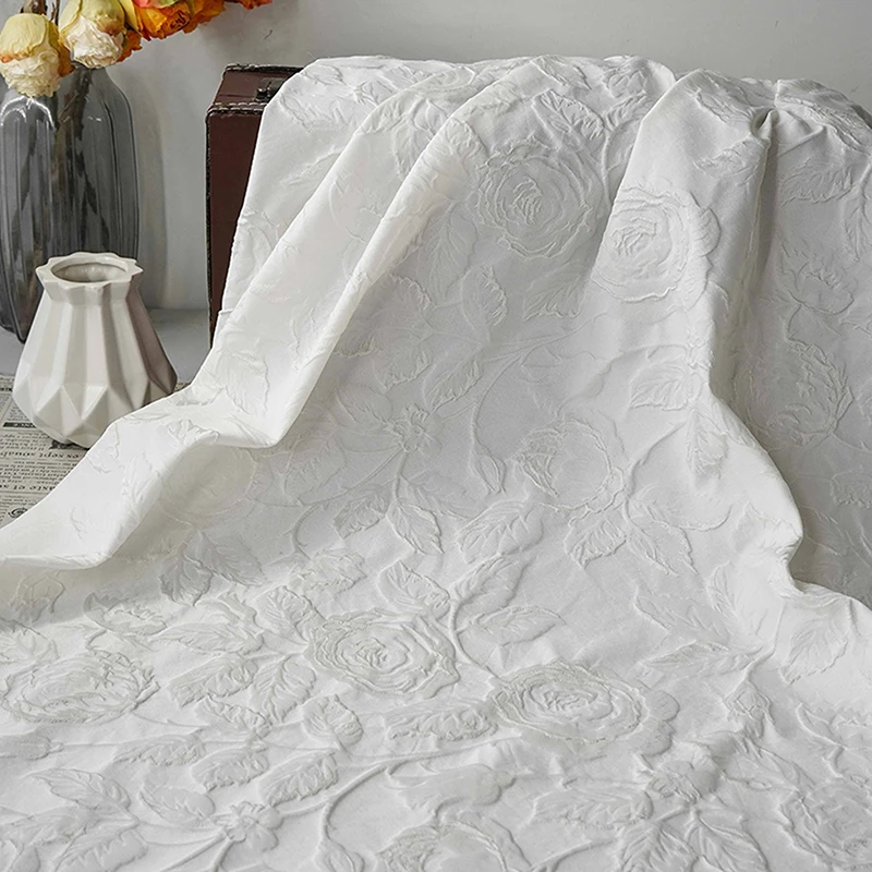 

1M White Rose Flower Relief Jacquard Fabric Polka Dot Petal Design Elegant Dress Fabric for Sewing Spring Summer Clothing Bags