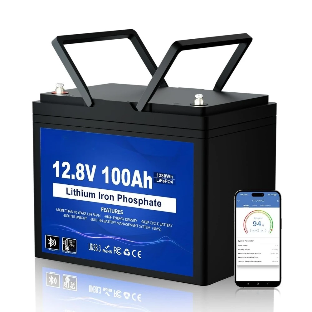 Аккумулятор LiFePO4 12В 100Ач, группа 24, с Bluetooth и защитой от низких температур, 100А, 15000 циклов для троллингово