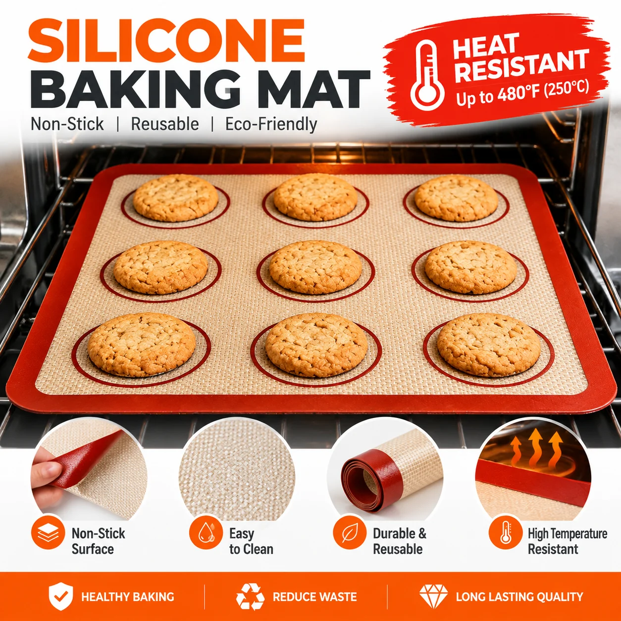 Fiberglass Silicone Baking Mat Non-Stick Heat Resistant Macaron Cookie Kneading Mat Reusable Oven Liner Kitchen