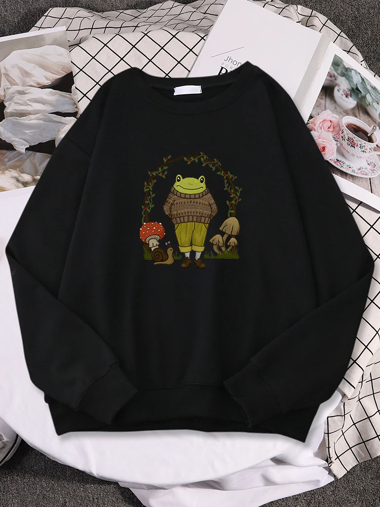 Dark Academia Aesthetic Goblincore Frog In Hipster Costume Women Hoodie Warm Loose Sweatwears Casual Sportswear Hat Rope Clothes