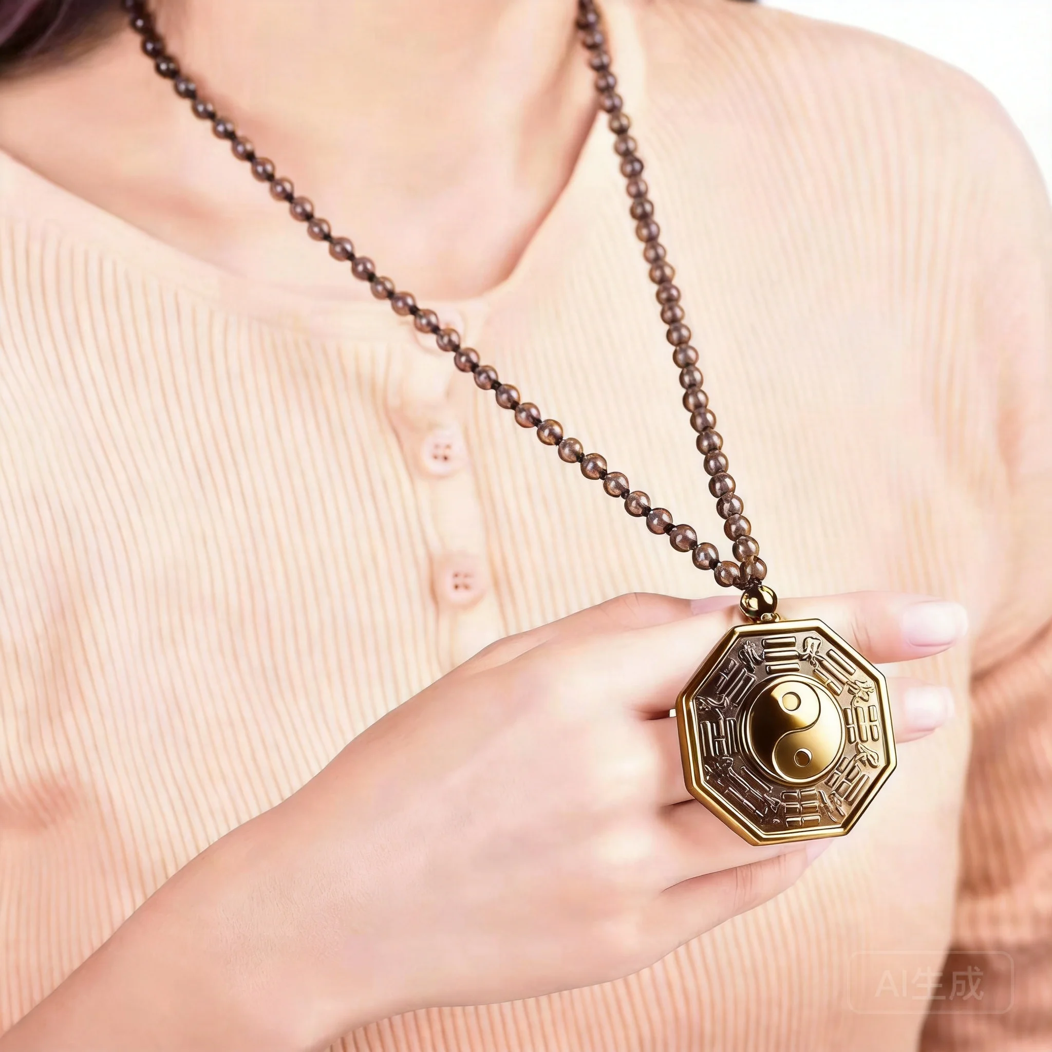 Natural Ice Obsidian Yin Yang Bagua Nine Palace Amulet Pendant Necklace Chinese Style Lucky Blessing Wealth Attracting Good Luck