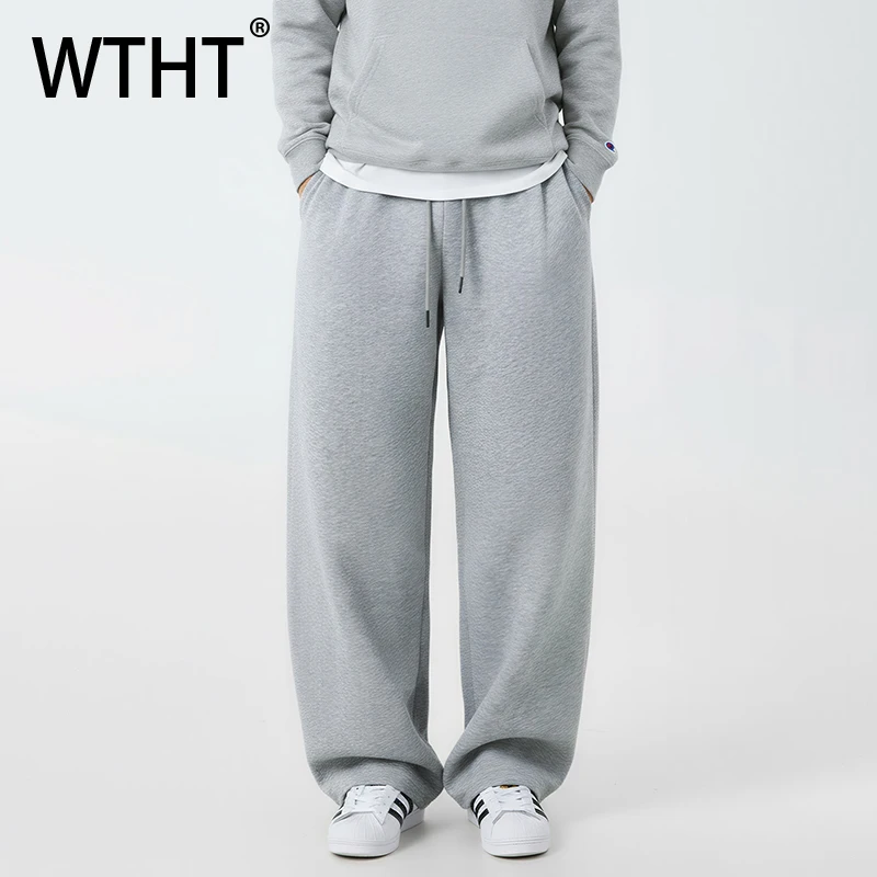 

WTHT Fashion Men's Solid Color Loose Drawing Pants Trendy American Style Elastic High Waist Trousers Male 2026 Spring 2A2744