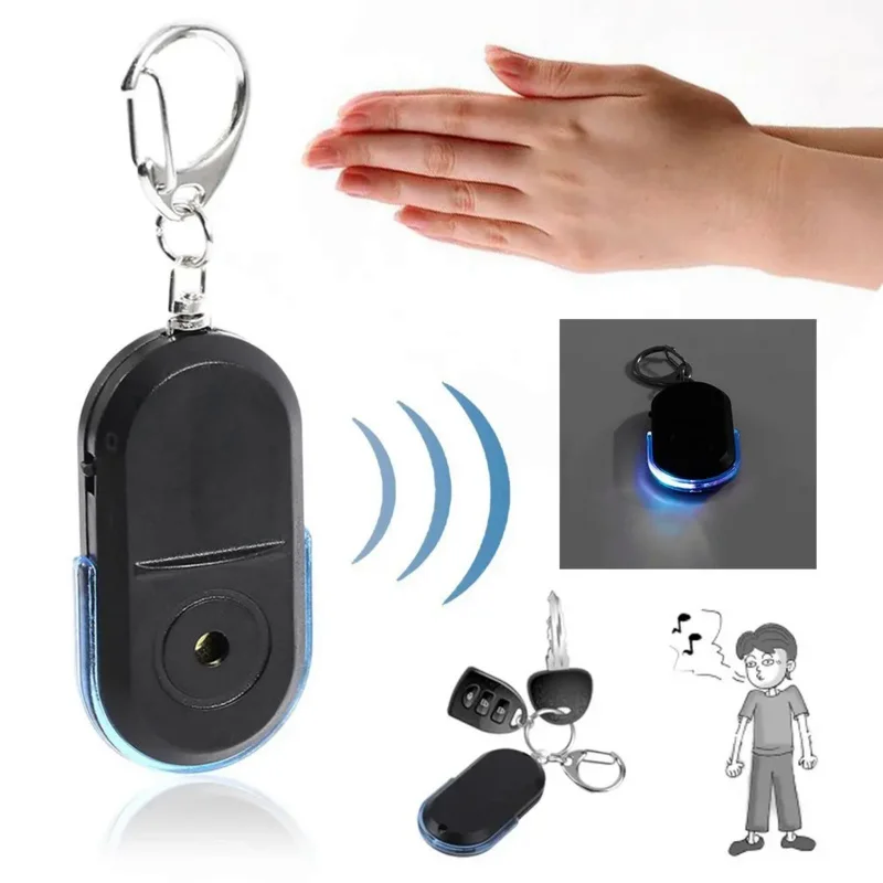 

Portable car key finder anti-lost key finder smart find locator keychain whistle beep sound control LED torch