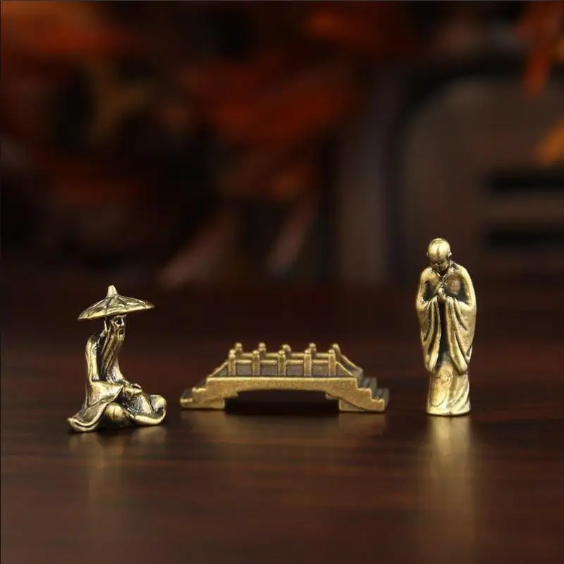 Brass Fishing Old Man Small Statue Desktop Ornaments Retro Fisherman Mini Figurines Models Home Decorations Crafts Accessories