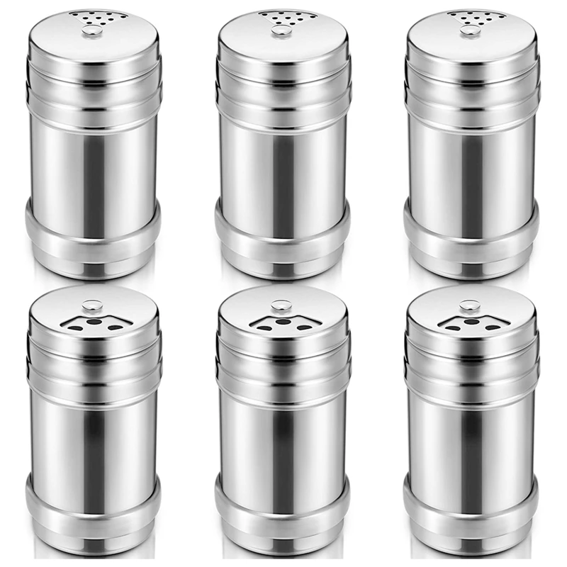 6PCS of Stainless Steel Salt and Pepper with Rotating Lid Sugar Spice Condiments, Seasoning Pot, Condiment Pot, Kitchen