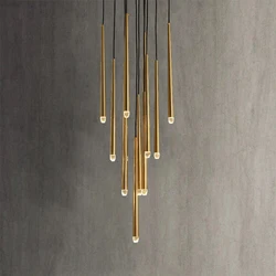 Crystal LED Long Taper Lights Living Room Luxury Droplight Modern Dining Table Dimmable Pendant Lamps Villa Staircase Chandelier