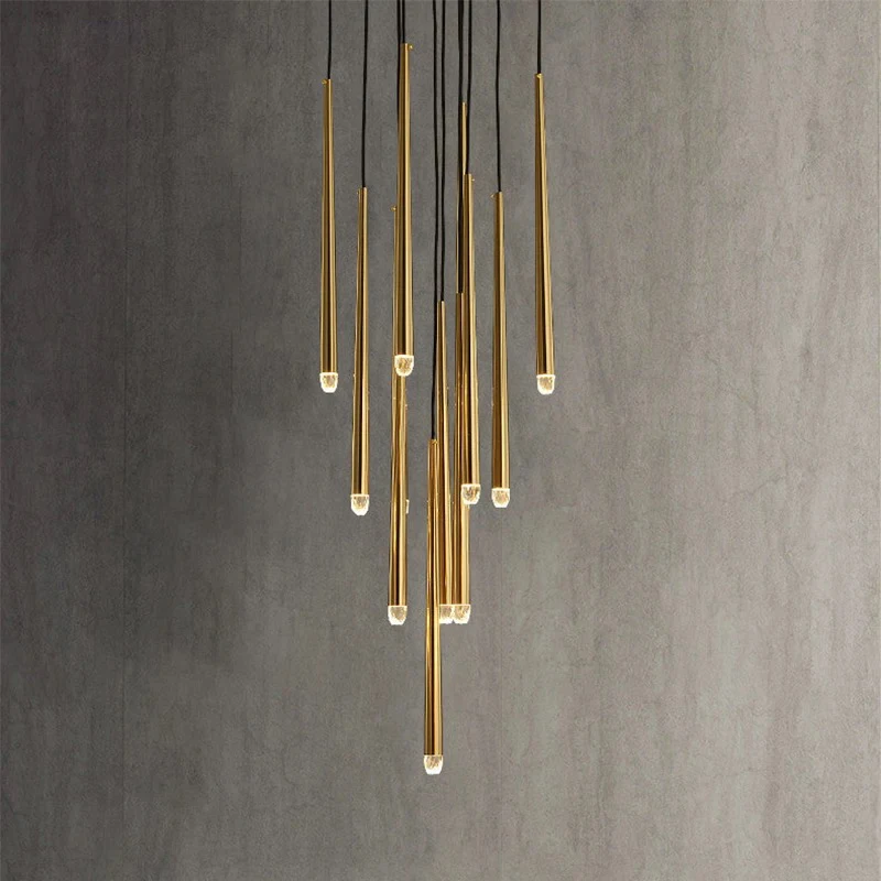 Crystal LED Long Taper Lights Living Room Luxury Droplight Modern Dining Table Dimmable Pendant Lamps Villa Staircase Chandelier