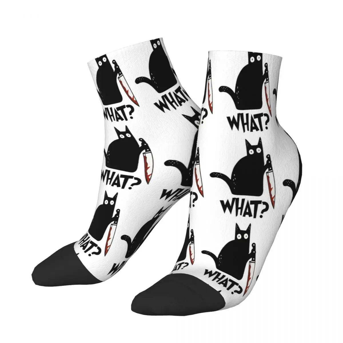 What Murderous Knife Black Cat Halloween Meme Ankle Socks Male Mens Women Spring Stockings Polyester