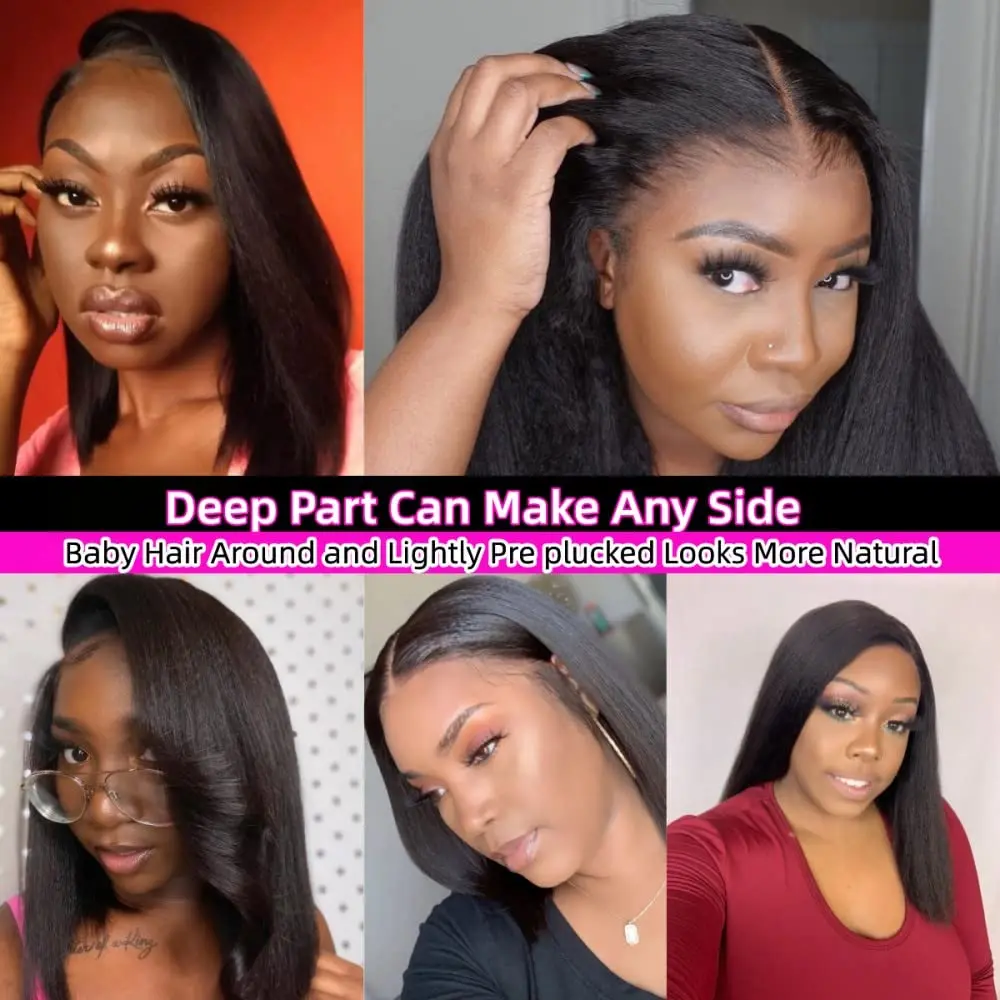Pre Cut Lace Yaki Straight Bob Wigs For Women 6x4 Glueless Wigs 100% Human Hair Wigs Ready To Wear No Glue Needed Bob Wig