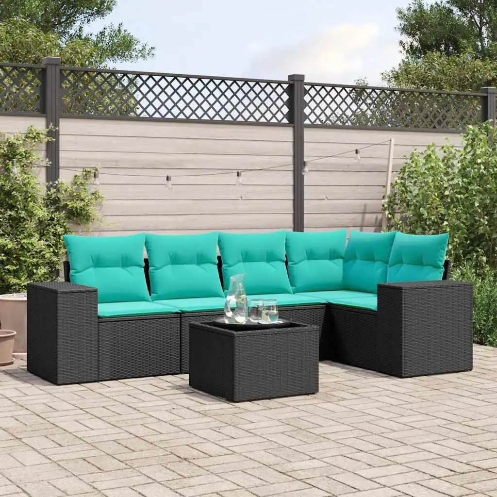 

6 Piece Outdoor Patio Sofa Set with Cushions Black Rattan Furniture Garden Lounge Seating