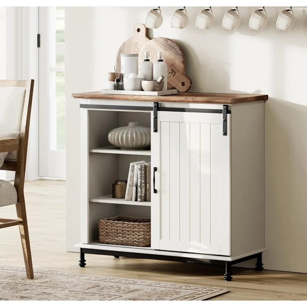 خزانة جانبية للبوفيه على طراز المزرعة مع باب حظيرة منزلق، وطاولة وحدة تحكم لخزانة القهوة والمدخل #4