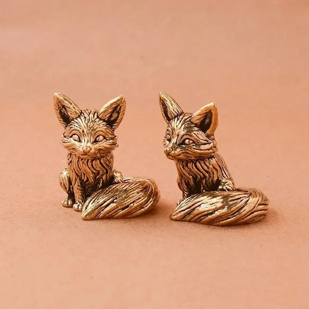 Brass Fox Statue Cute Fox Miniature Figurines Desk Ornament Decorations Accessories Copper Animal Sculpture Home Decor Crafts - Image 6