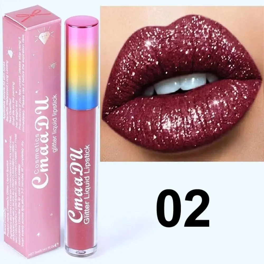 Lip Makeup Glitter Liquid Lipstick Diamond Glitter Pearl Color Shimmer Metal Matte Long Lasting Waterproof Shiny Lip Gloss Girl