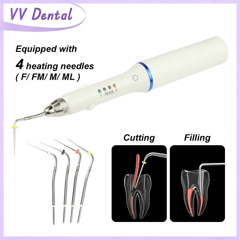 

VV Dental Double Seat Gutta Percha Points Cutter Endo Obturation Pen with Tips Rapid Heating System with 4 Heating Needles