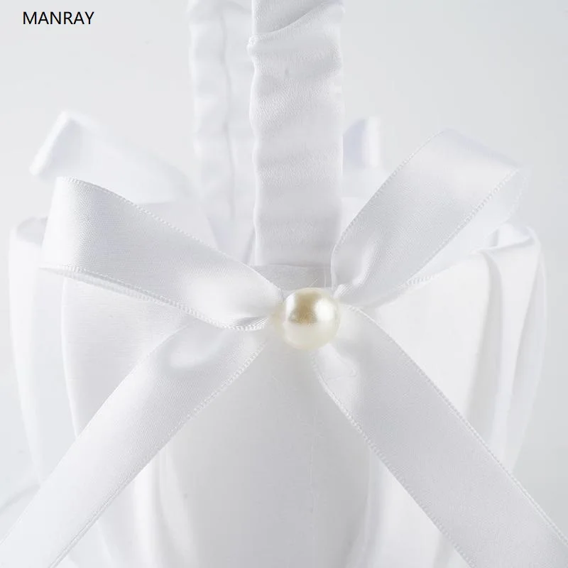 MANRAY Elegant Pure White Wedding Flower Basket Bowknot Cute Wedding Party Decoration Bridal Flower Basket Bridesmaid Children