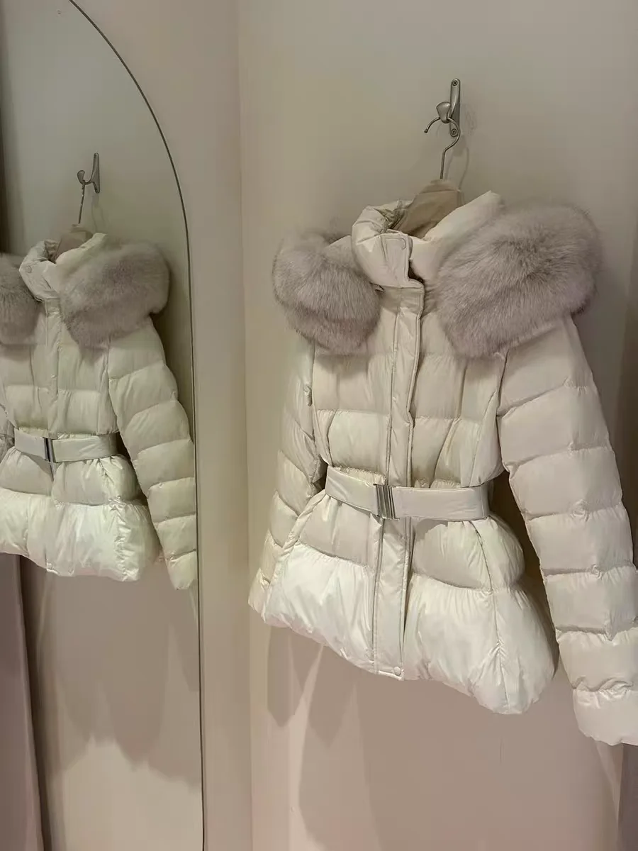 Korean New Winter Slim Waist Fitted Plus Size Thick Down Cotton Parkas Women Big Fur Collar Warm Coat Fashion Trendy Warm