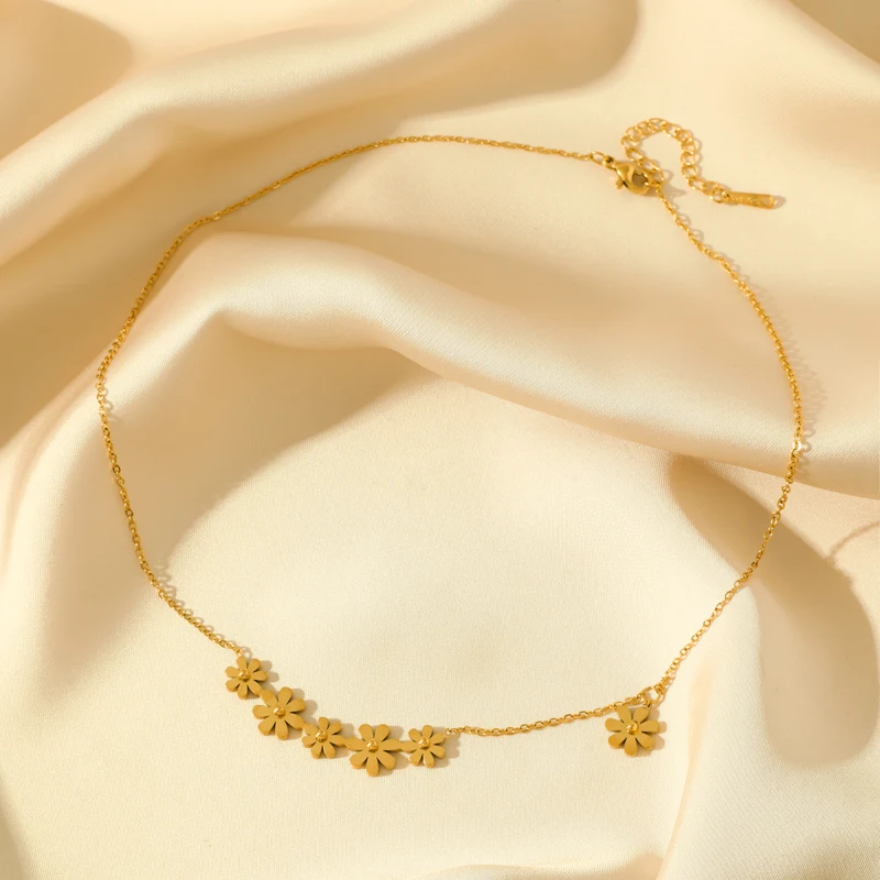 EILIECK 316L Edelstahl Goldfarben Blumen-Halskette Armband Trendy für Frauen Mädchen Neues Party-Geschenk Wasserdichtes Schmuckset – Detail 17