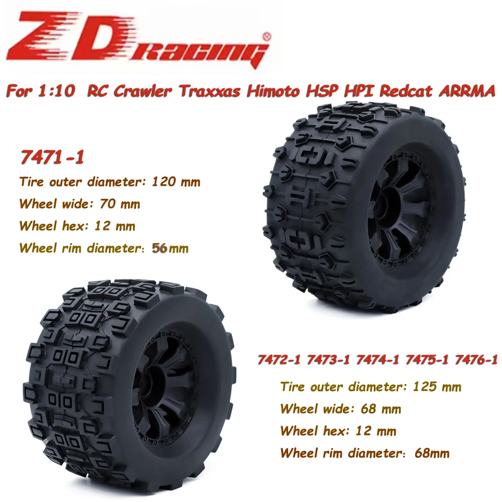 ZD Racing 120/125mm Wheel Tires for 1:10 RC Car HPI/HSP/Savage XS TM Flux/ARRMA GORGON/KDM Racing SUCCESSOR/HNR H9801 MARS Parts