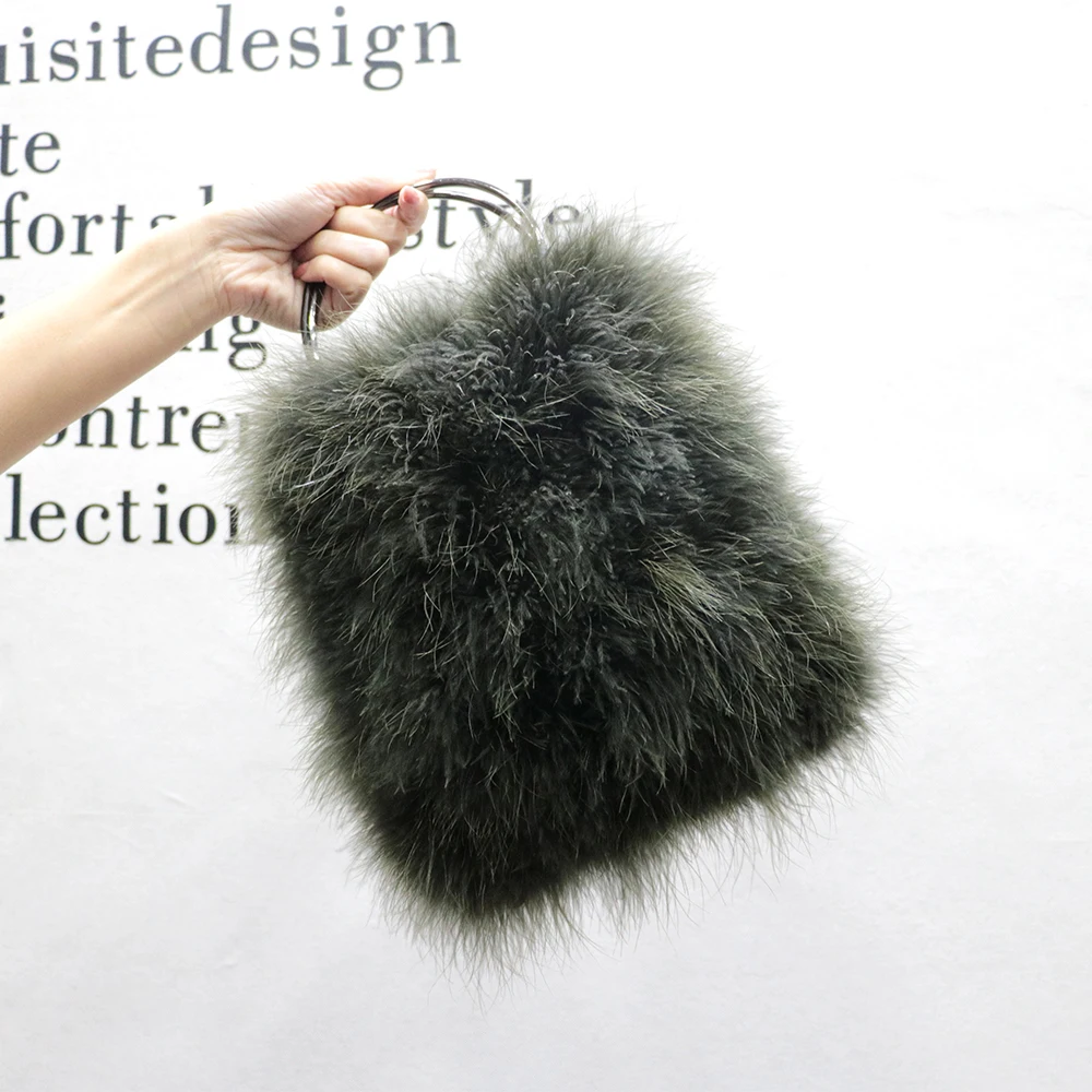 Real Ostrich Feather Crossbody Bag handbag women fuffly shoulder clutch bag female accessories ladies feather trimmed B99