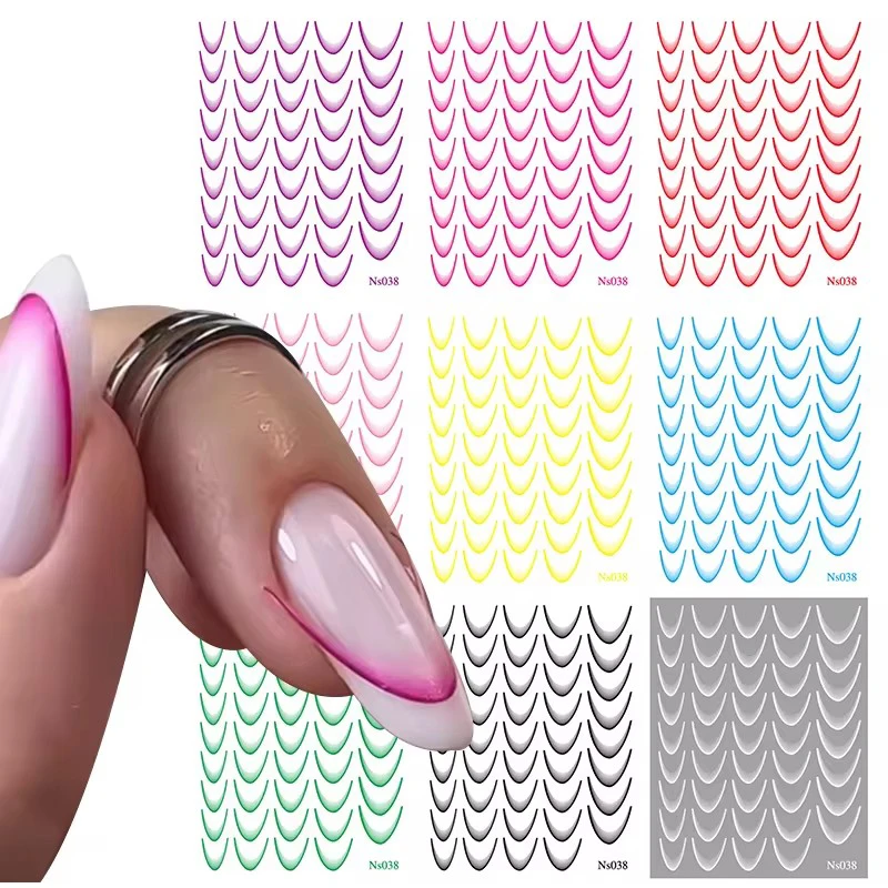 Gradient Color Line Design French Nail Art Stickers Self-adhesive Ail Tips Guides For Diy Decoration Stencil Tools