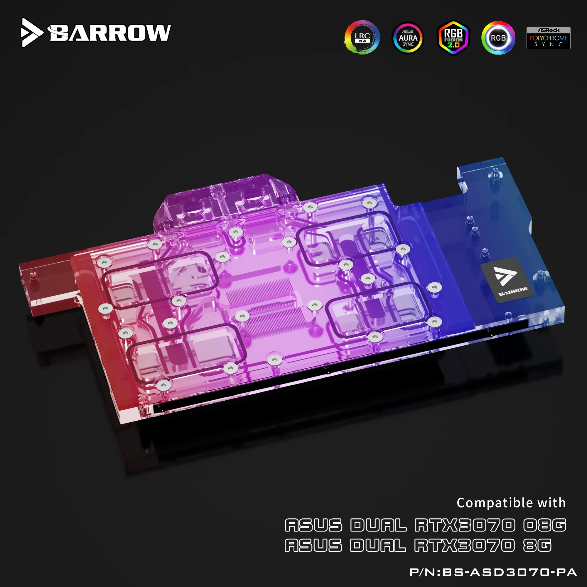 

Водяной блок графического процессора BARROW для видеокарты ASUS DUAL RTX 3070, радиатор VGA-кулера M/B 5 В 3PIN ARGB SYNC BS-ASD3070-PA