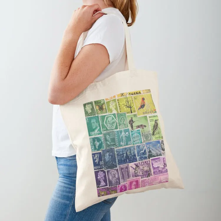 

Rainbow Postage Stamps Tote Bag shopping bag logo shopping trolley bag Custom