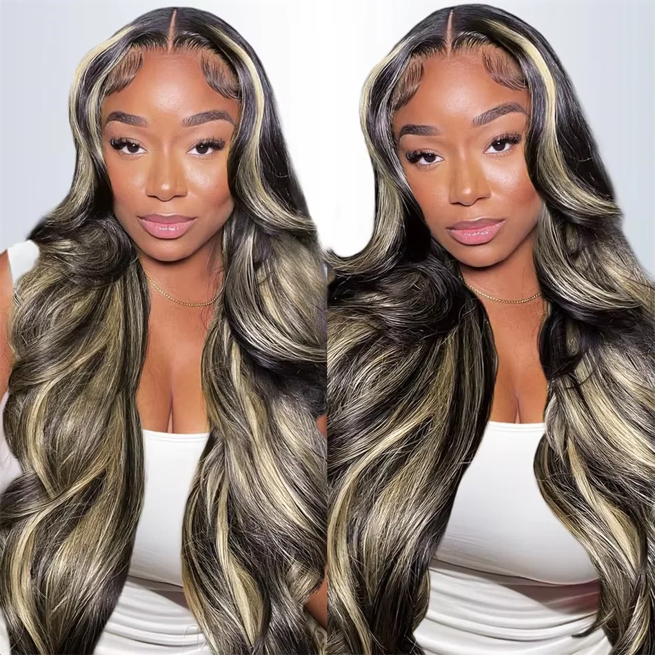 1B/27 30 32Inch Highlight Lace Front Wig Human Hair 13x4 HD Lace Frontal Wigs Human Hair Body Wave Wig Ombre 1B/27 Colored