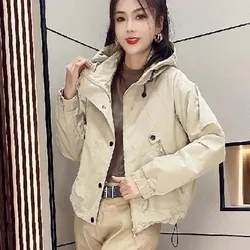 Female Korean Fitting Leisure Time European Style Assault Jackets Women Autumn 2024 New Hooded Zipper Workwear Windbreaker Coat