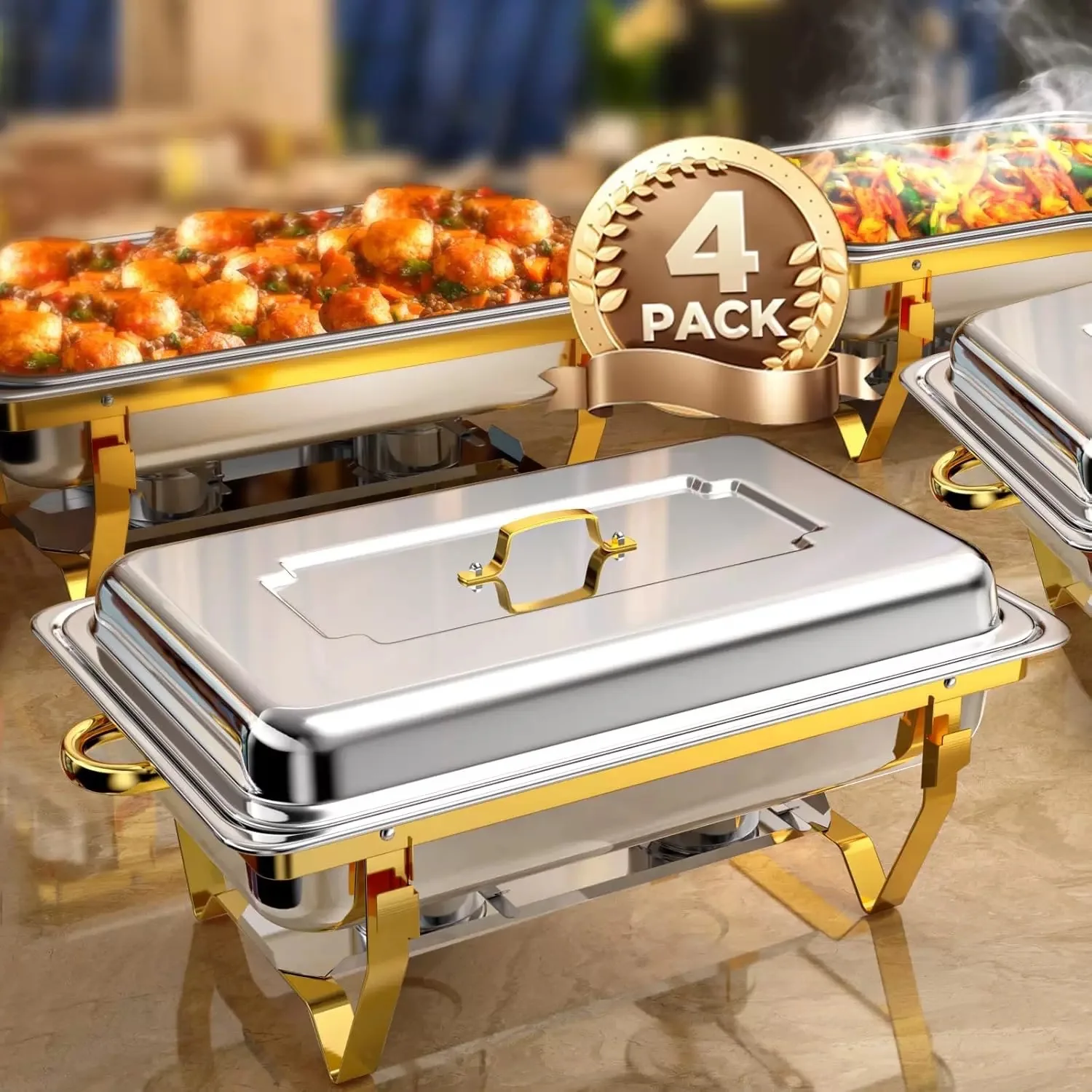 

11L Foldable Gold Chafing Dishes Stainless Steel Chafer Dish Buffet Set Rectangular Party Serving Dishes With Alcohol Lamp