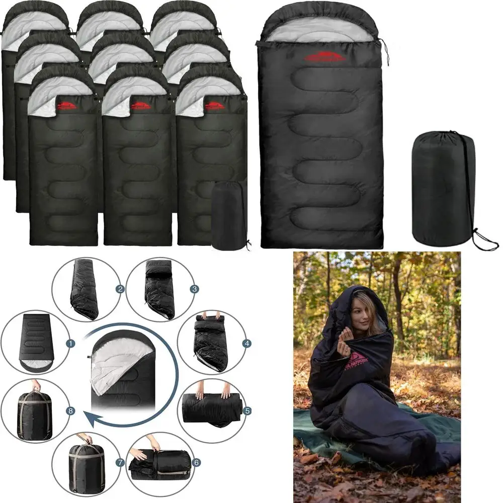 Sacos de dormir para mamás a granel, paquete de 10 sacos de dormir con capucha para clima frío de 32 grados para adultos, sin hogar, Camping, interior, exterior