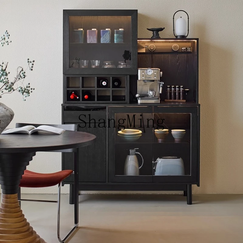 

ZYY light sandalwood retro side cabinet integrated storage cabinet against the wall black solid wood side cabinet