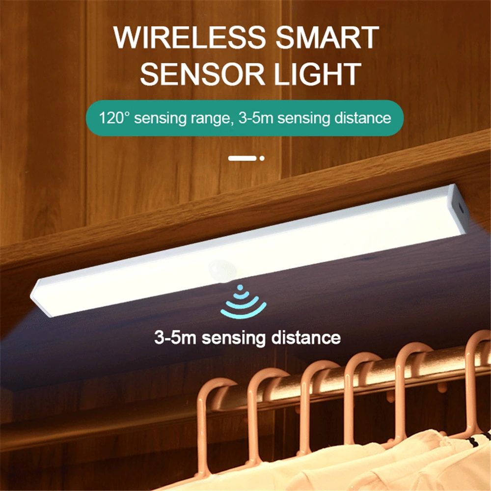 PIR Motion Sensor Under Cabinet Light Rechargeable LED Night Light Magnetic Stairs Light Wireless Aisle Light Bedside Lamp