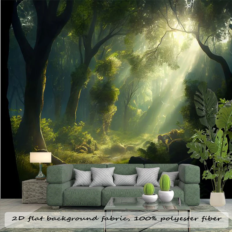 1PC Green Forest Sunlight View Print Backdrop Banner, Bedroom Living Room Photo Background, Polyester, Home Decor, Wall Art