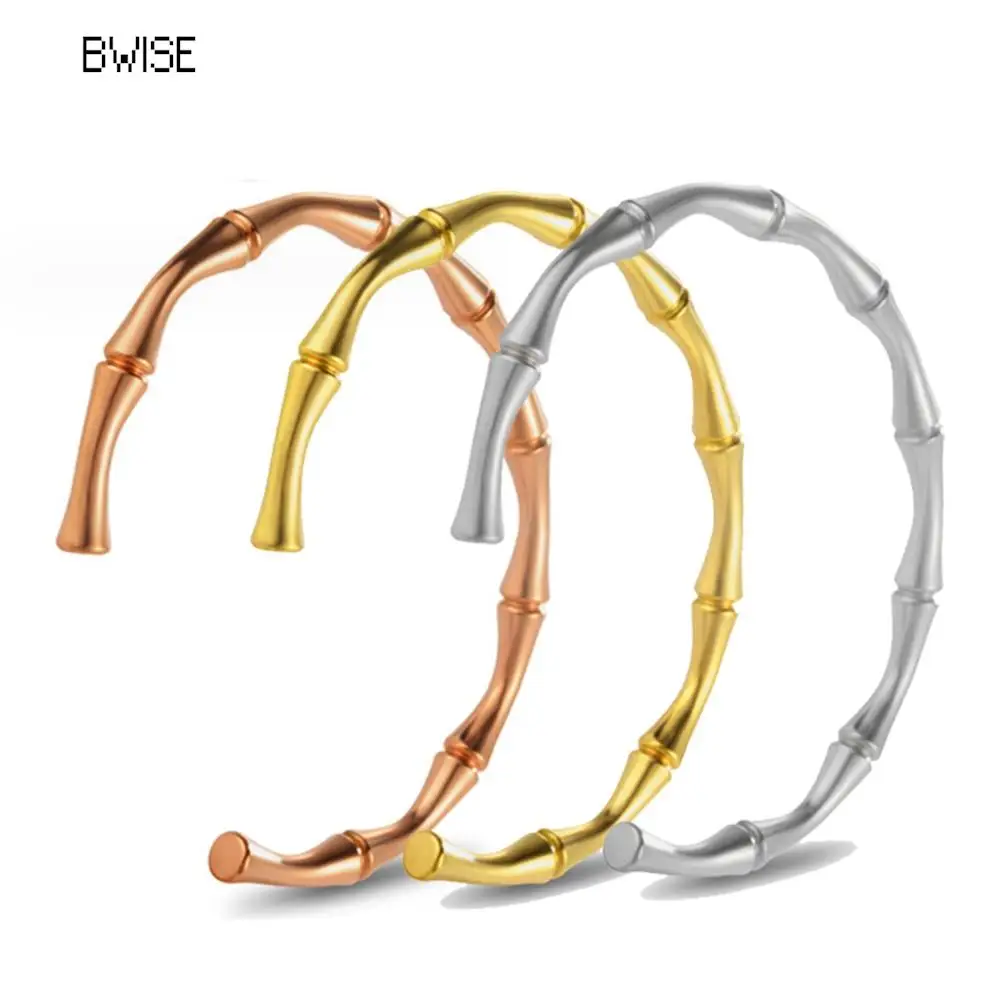 Bwise Stainless Steel Gold Color Bamboo Joint Bangles 2023 Trend Bracelet For Women Men Romantic Party Gift Fashion Jewelry