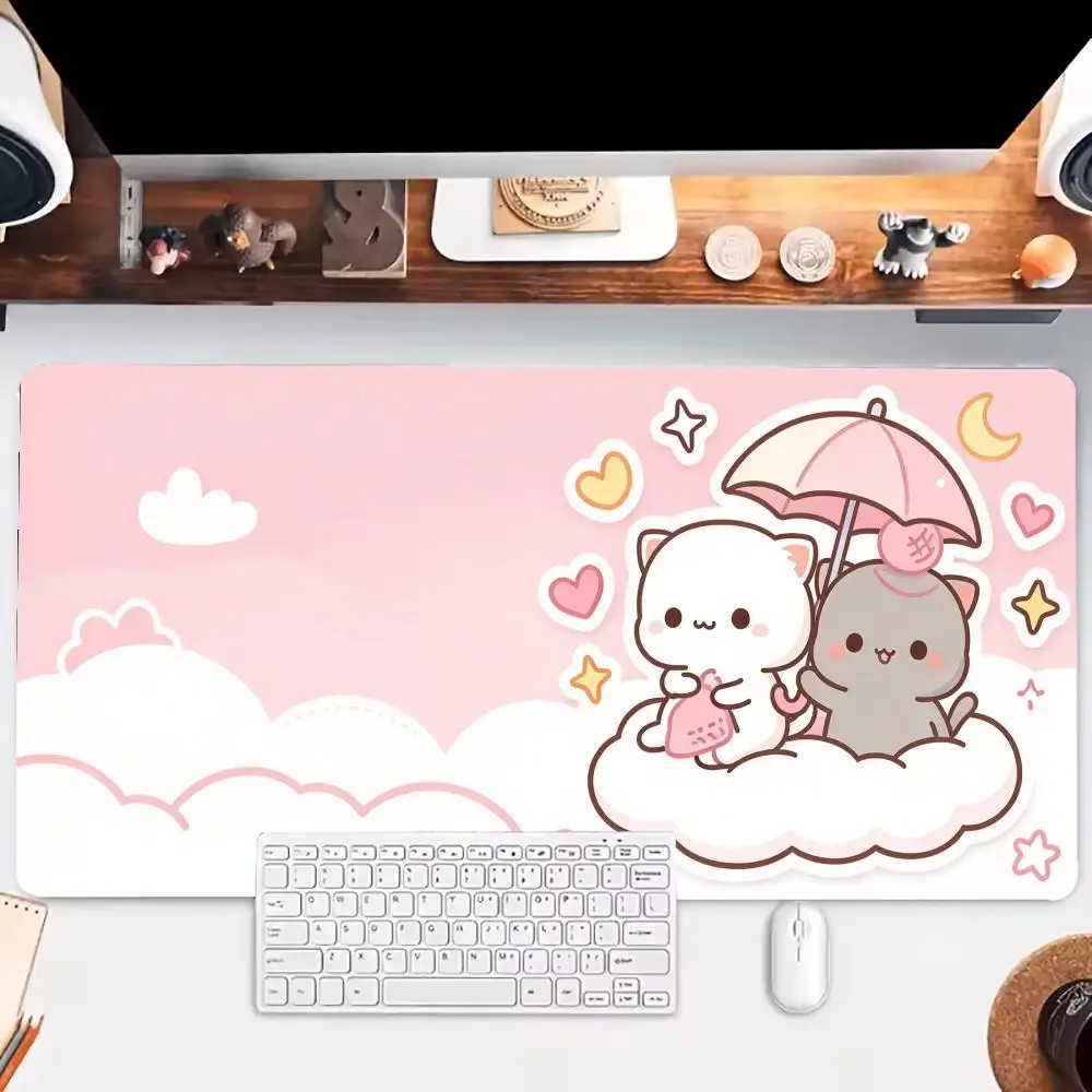 Pink Cute Bear Desk Mat Smooth Glide Precision Tracking Thick Rubber For Sweet Girl Bedroom Gaming