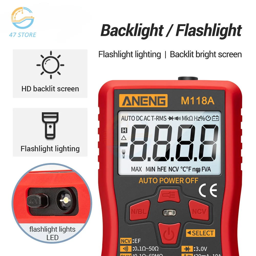 M118A Digital Multimeter AC/DC True RMS Volt Amp Ohm Voltage Resistance Universal Meter Testers Automatic Range LCD Backlight