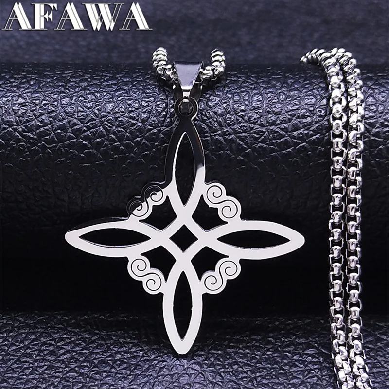 Collar con colgante de nudo de bruja de acero inoxidable para mujeres y hombres, cadena mágica pagana Wicca de Color plateado, amuleto potente, joyería de la suerte