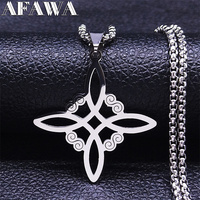 Stainless Steel Witch Knot Pendant Necklace for Women Men Silver Color Wicca Pagan Magic Chain Powerful Amulet Lucky Jewelry