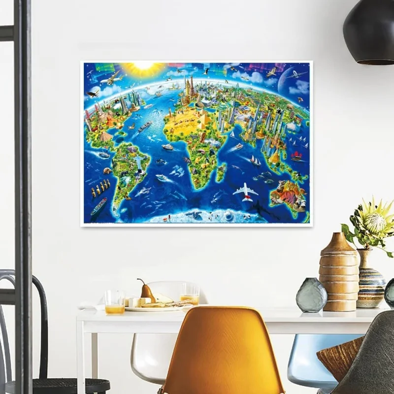 Puzzle DIY dla dzieci Ziemia Dom 1000 elementów Mapa Świata Puzzle SPuzzletudent Nauka Edukacja Prezenty Sensoryczne Dorosły Biuro Dekoracja Domu