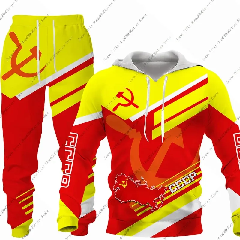 

Autumn Winter 3D Print CCCP Russian USSR Soviet Union Hoodie Fashion 2pcs Set Kids Casual Men Women Street Sports Jogging Suits