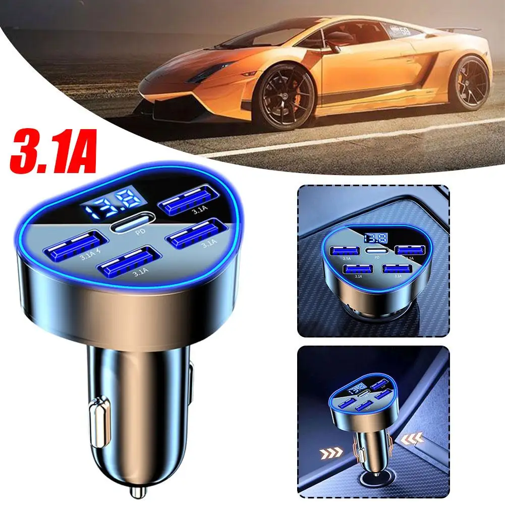 Car Charger Fast Charging Head Cigarette Lighter Conversion Head Multifunctional Digital Display And Multi USB Car Charging