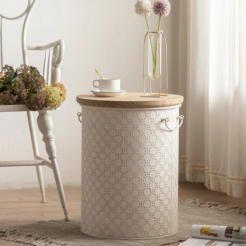 الرياح الفرنسية الخفيفة الفاخرة الحديد المطاوع أريكة الجانب عدد قليل من زاوية تخزين الرياح الكريمية عدد قليل من B & B قهوة صغيرة مستديرة #3