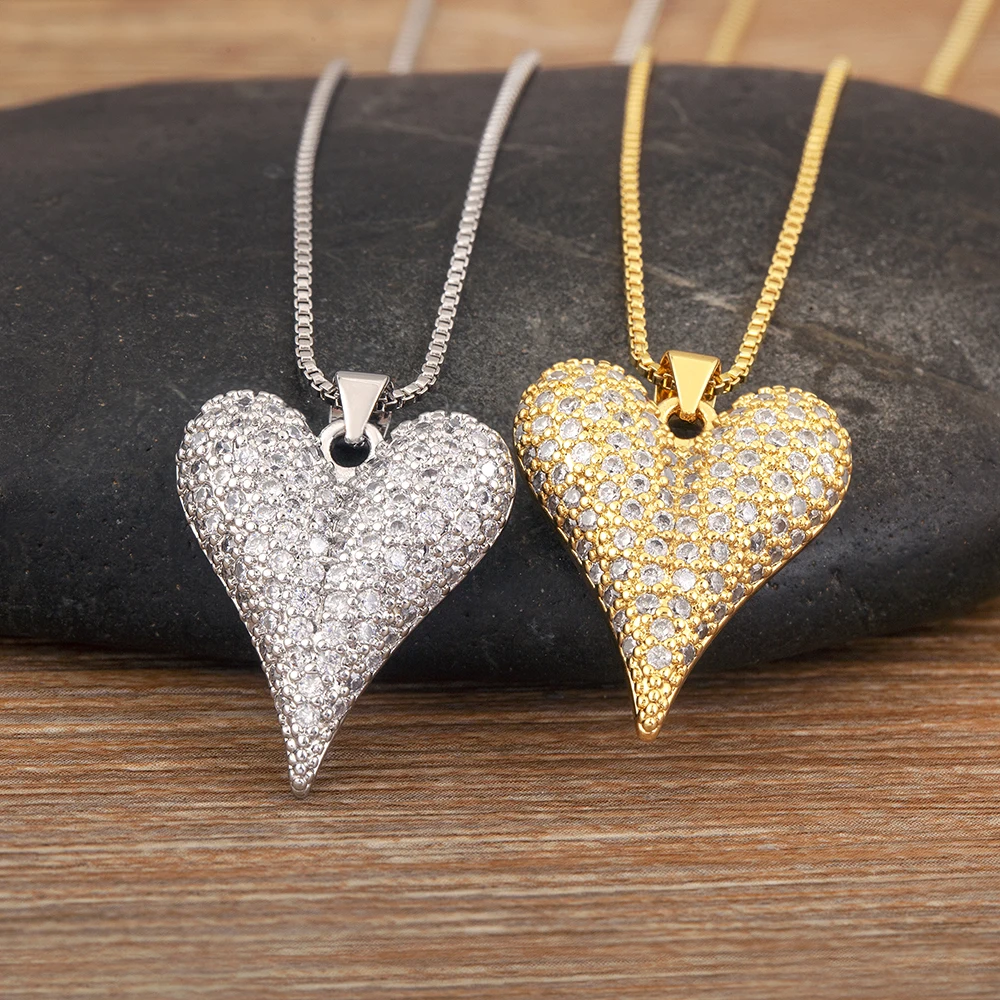 Nidin New Arrival Romantic Heart Shape Elegant Aesthetic Pendant Necklace 2 Styles For Female Male Shine Zircon Jewelry Gifts