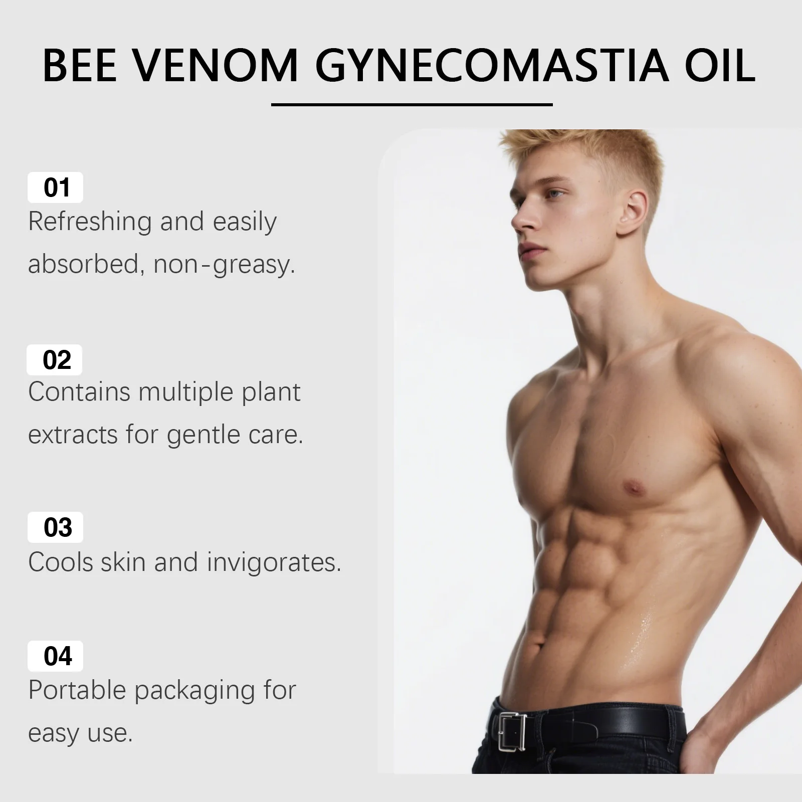 Bee Venom Gynecomastia Oil For Men Breast Shaping Breast Massage Serum Breast Tighten Oil Male Skin Body Moisturizing Care view 3