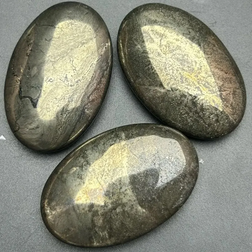 Polished Natural Pyrite Palm Stone for Reiki Healing, Meditation & Energy Work, Raw Crystal Pocket Worry Stone
